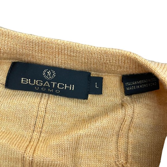 Bugatchi Uomo Men's 100% Merino Wool Yellow V Neck LS Sweater, Size L - Picture 2 of 6